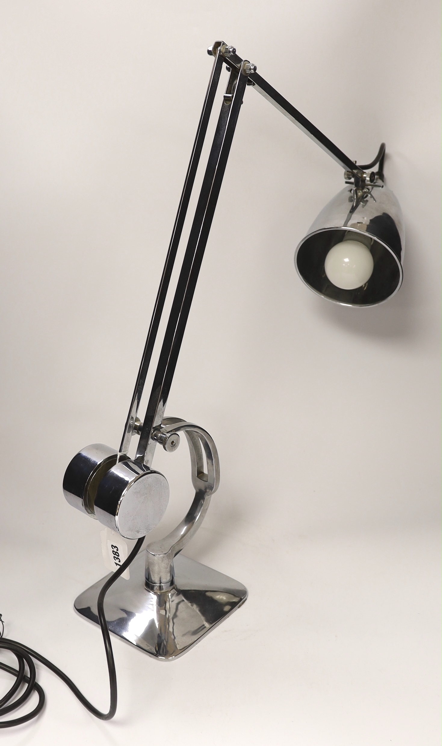 A chrome anglepoise style lamp in the manner of a Herbert Terry, model 1208, 92cm fully extended